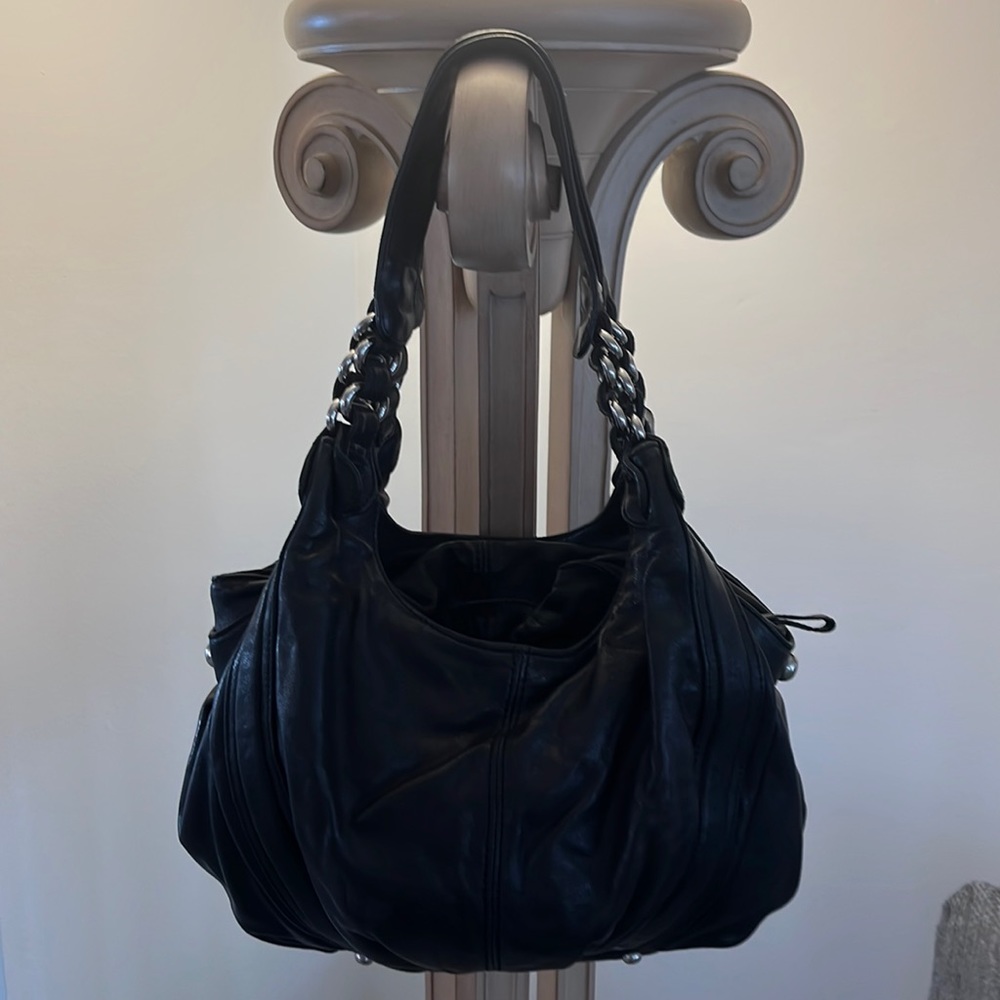 Sondra Robert’s BLACK bag beautiful Leather and Hardware 16x13